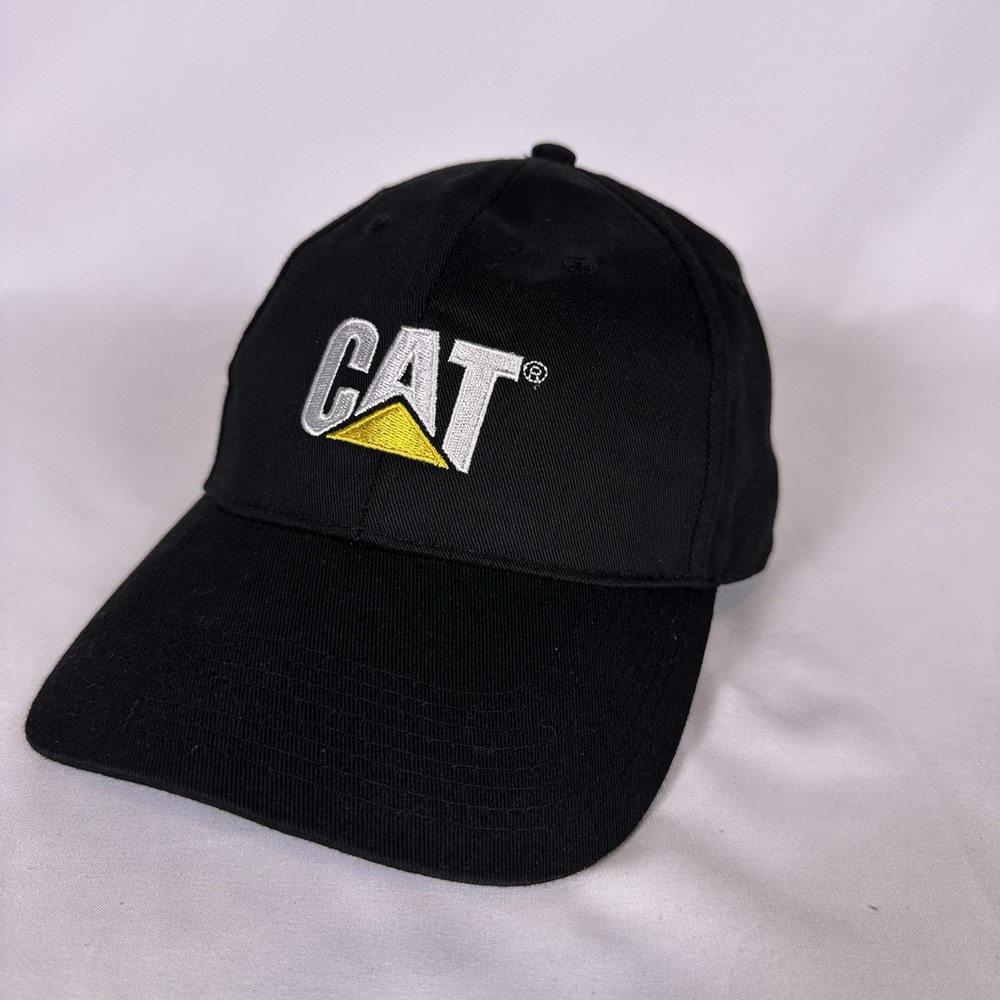 CAT Tractors Hat Hook & Loop Baseball Cap Black Embroidered